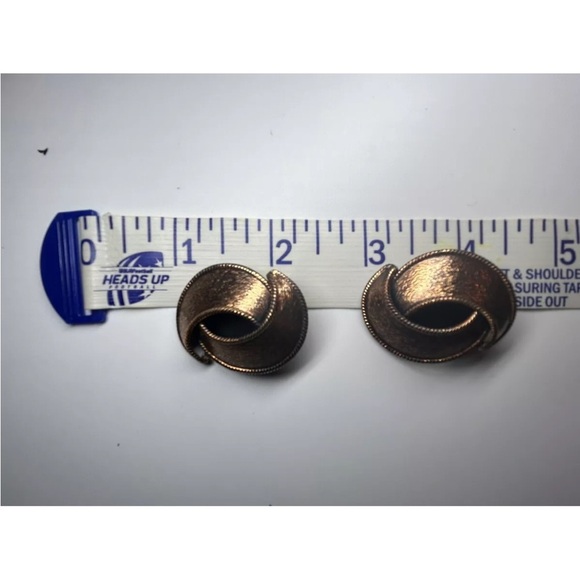 Vintage Copper Clip-On Earrings - Mid-Century - Swirled Abstract Design, Costume - Picture 7 of 7